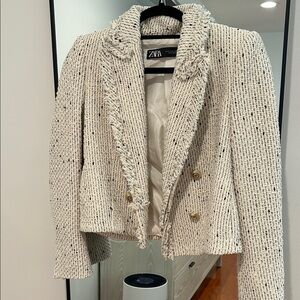 Zara Women's Ivory Tweed Blazer